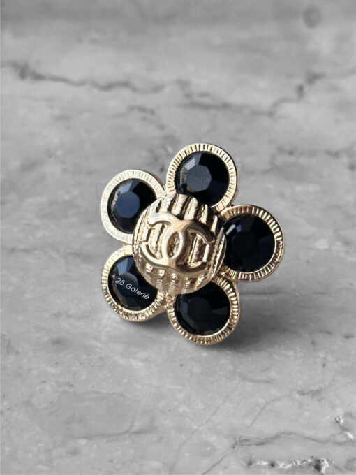 Chanel Vintage Black/Gold Flower Pin Brooch