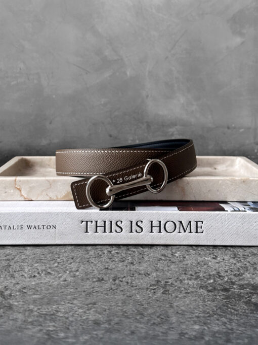 Hermes Heritage belt buckle & Reversible leather strap 24 mm palladium plated size 80