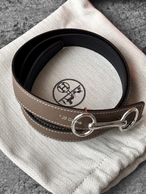 Hermes Heritage belt buckle & Reversible leather strap 24 mm palladium plated size 80