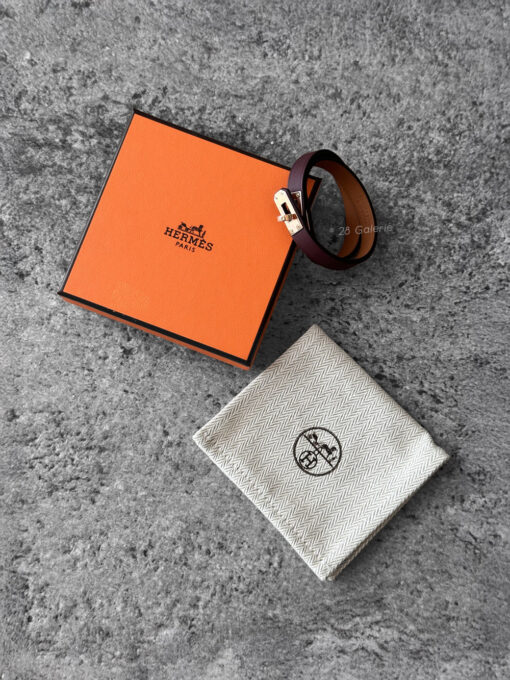 Hermes Rouge Mini Kelly Double Tour Bracelet in Calfskin Leather and Gold Hardware