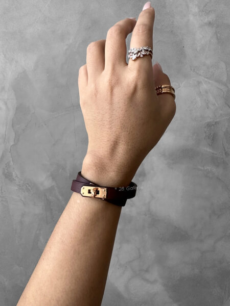 Hermes Rouge Mini Kelly Double Tour Bracelet in Calfskin Leather and Gold Hardware