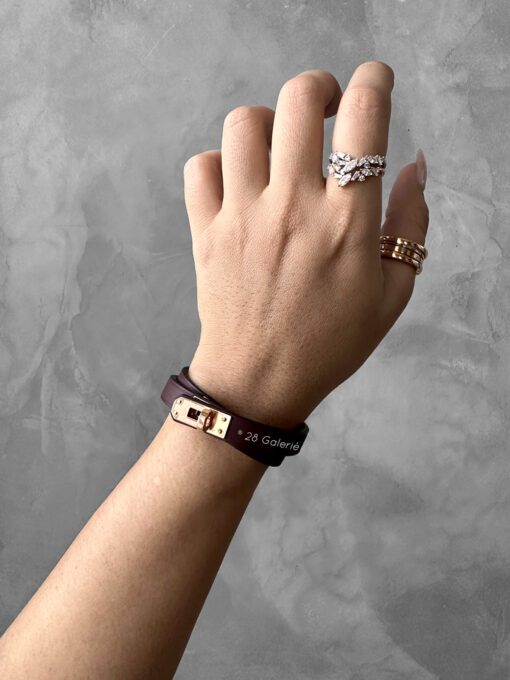 Hermes Rouge Mini Kelly Double Tour Bracelet in Calfskin Leather and Gold Hardware