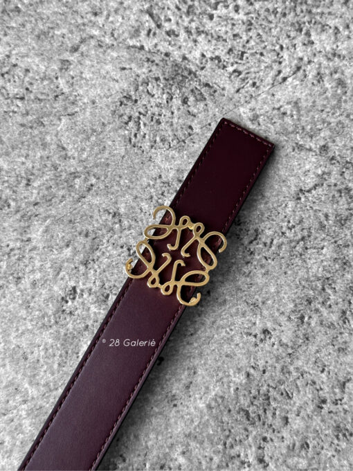 LOEWE Burgundy Anagram Reversible belt gold hardware S80