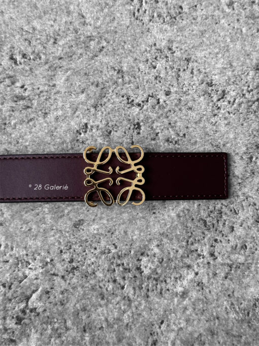 LOEWE Burgundy Anagram Reversible belt gold hardware S80
