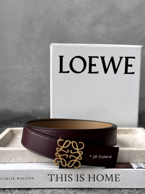LOEWE Burgundy Anagram Reversible belt gold hardware S80