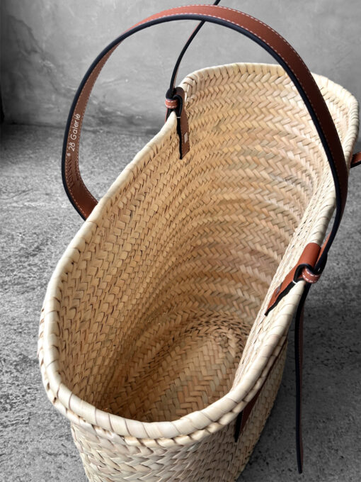 Loewe Natural/Tan Large Basket bag in palm leaf and calfskin