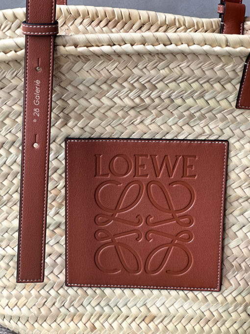 Loewe Natural/Tan Large Basket bag in palm leaf and calfskin