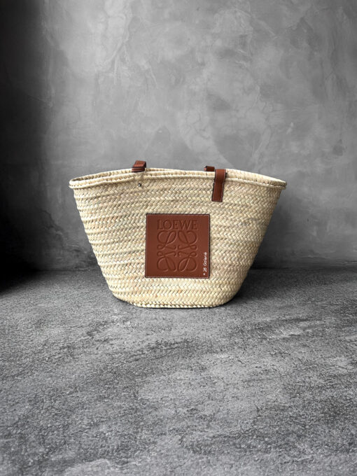 Loewe Natural/Tan Large Basket bag in palm leaf and calfskin