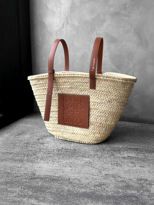 Loewe Natural/Tan Large Basket bag in palm leaf and calfskin