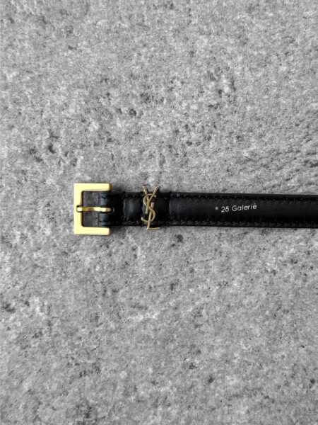 Authentic Saint Laurent Black Cassandre Belt in Calfskin Leather and Gold Hardware