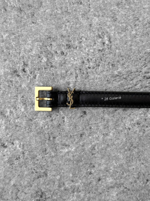 Authentic Saint Laurent Black Cassandre Belt in Calfskin Leather and Gold Hardware