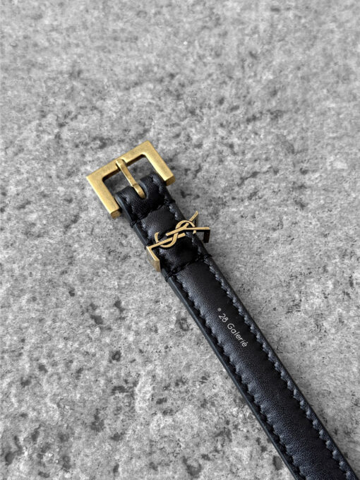 Authentic Saint Laurent Black Cassandre Belt in Calfskin Leather and Gold Hardware