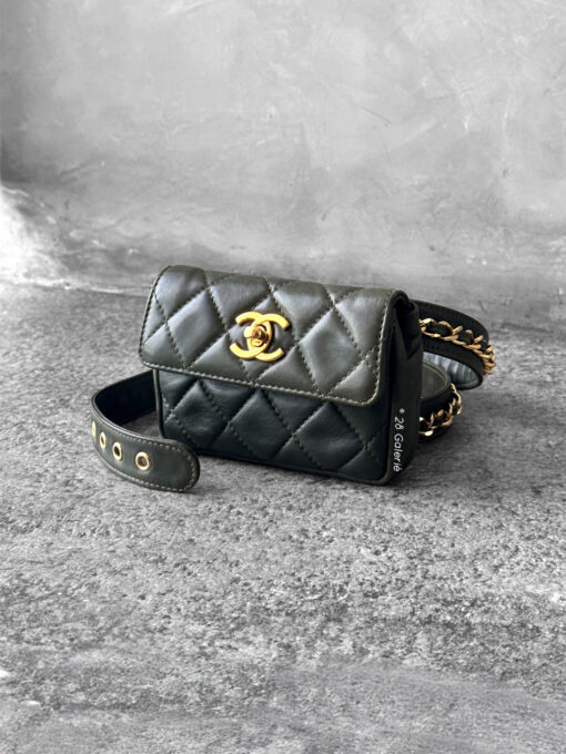 Chanel Green Quilted Flap Belt Bag Lambskin in GHW