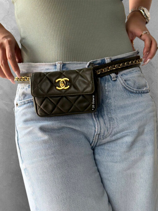 Chanel Green Quilted Flap Belt Bag Lambskin in GHW