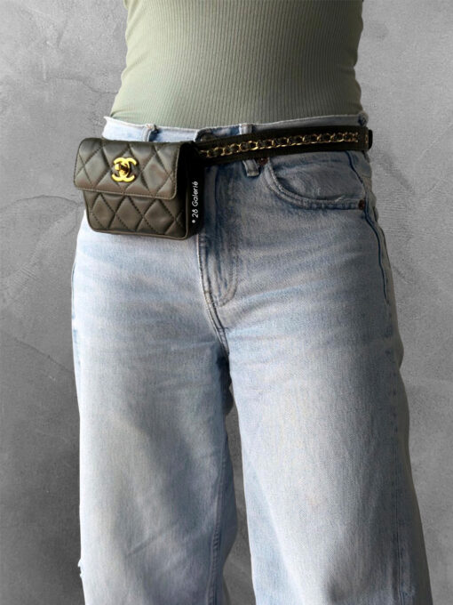 Chanel Green Quilted Flap Belt Bag Lambskin in GHW