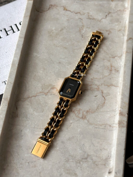 Chanel Premiere M Vintage Gold Plated and Black Leather Watch