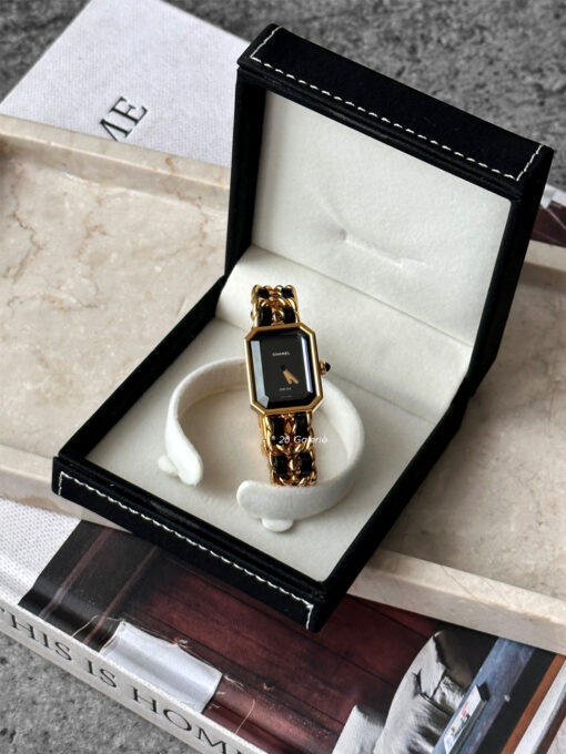 Chanel Premiere M Vintage Gold Plated and Black Leather Watch
