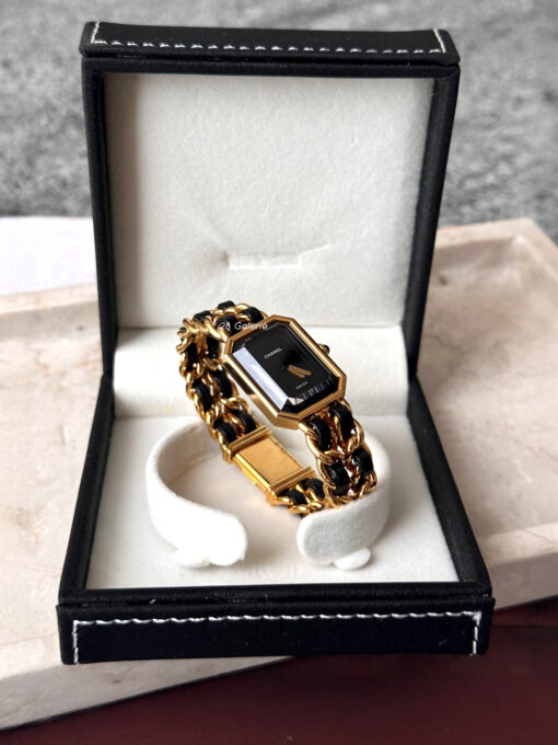 Chanel Premiere M Vintage Gold Plated and Black Leather Watch