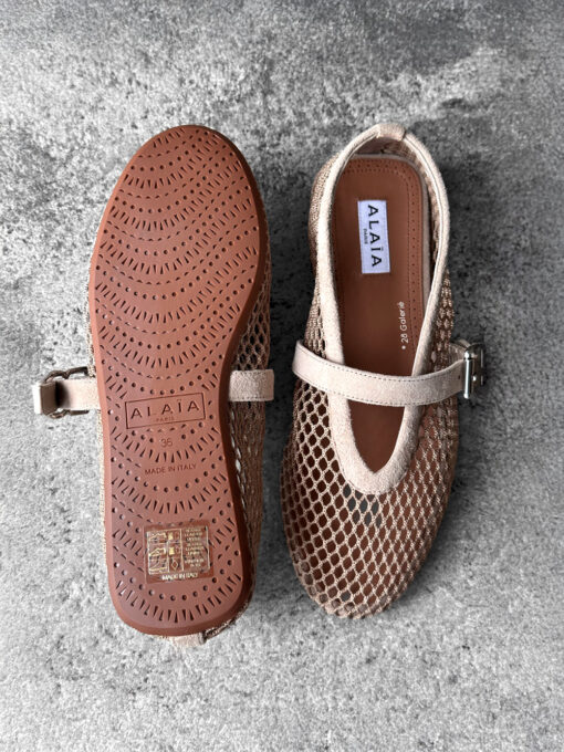 Alaïa Nude Suede Ballet Flats, crafted from soft suede with a timeless, elegant silhouette for versatile everyday wear.