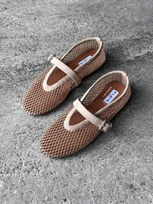Alaïa Nude Suede Ballet Flats, crafted from soft suede with a timeless, elegant silhouette for versatile everyday wear.