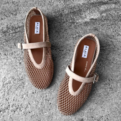 Alaïa Nude Suede Ballet Flats, crafted from soft suede with a timeless, elegant silhouette for versatile everyday wear.