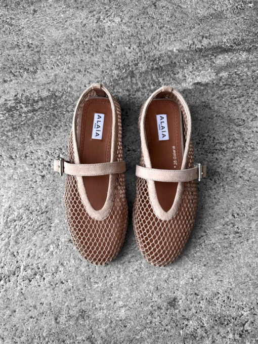 Alaïa Nude Suede Ballet Flats, crafted from soft suede with a timeless, elegant silhouette for versatile everyday wear.