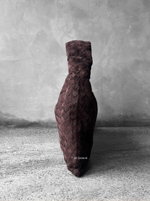 Bottega Veneta Small Brown Hop Hobo Bag in signature Intrecciato suede. A soft, timeless design that combines luxury craftsmanship with everyday elegance.