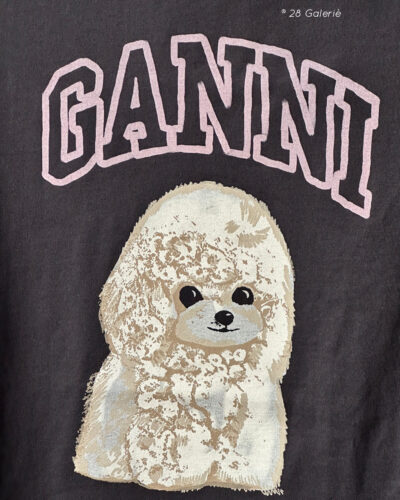 Ganni Small Black Basic Cotton Jersey Poodle Tee, crafted from soft cotton with a playful poodle graphic for casual, everyday style.