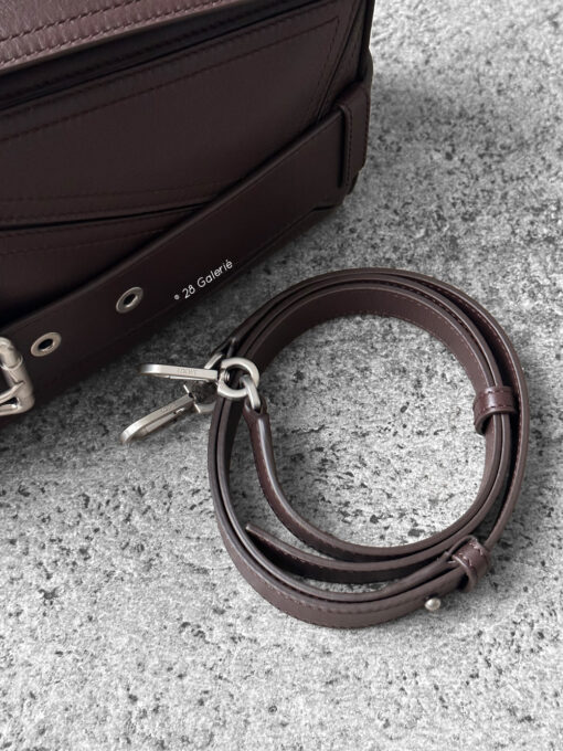 Loewe Small Dark Brownie Puzzle Biker Bag in calfskin leather, blending the iconic Puzzle design with bold biker-inspired detailing.