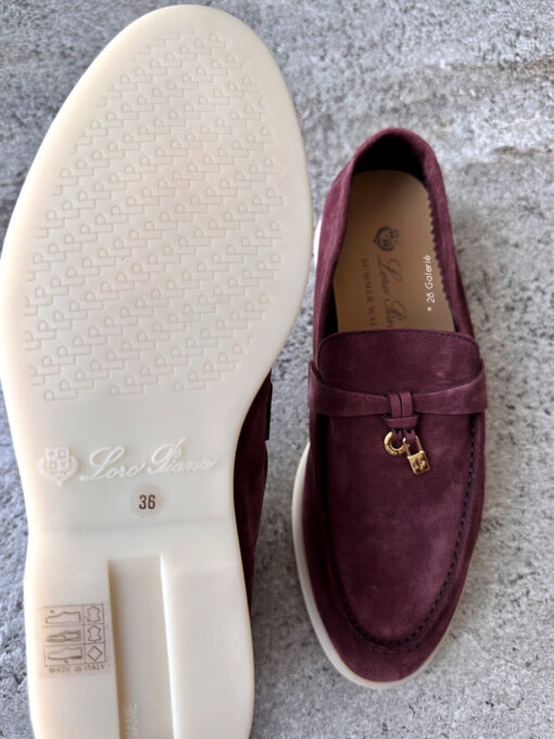 Loro Piana Oxblood Summer Charms Walk Loafers, crafted in supple suede with signature charm detail and refined everyday elegance.