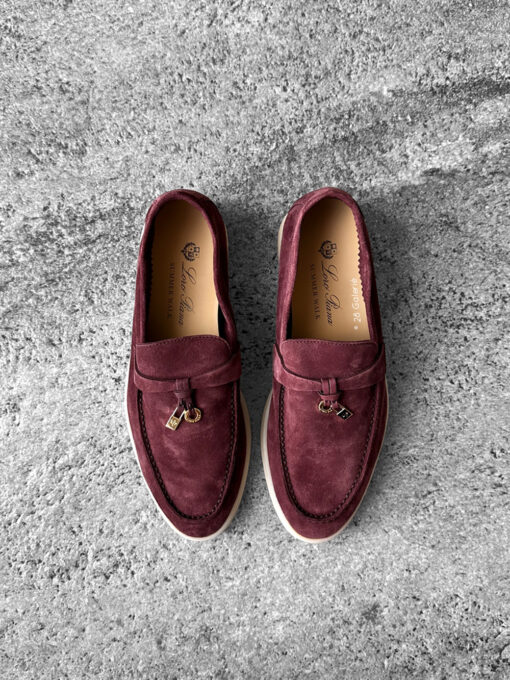 Loro Piana Oxblood Summer Charms Walk Loafers, crafted in supple suede with signature charm detail and refined everyday elegance.