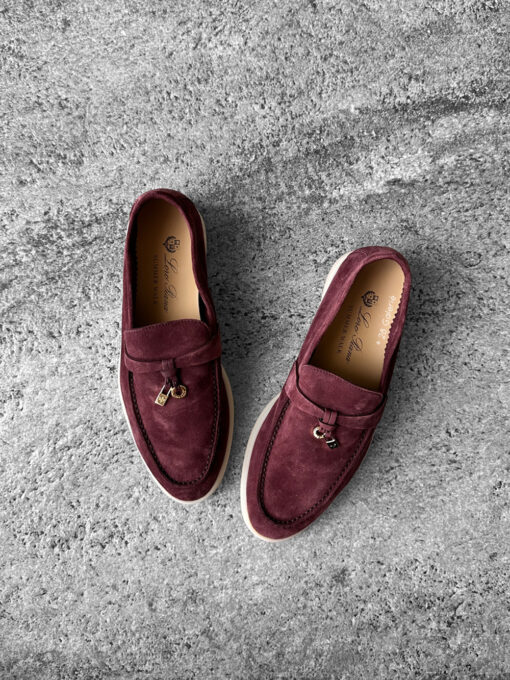 Loro Piana Oxblood Summer Charms Walk Loafers, crafted in supple suede with signature charm detail and refined everyday elegance.