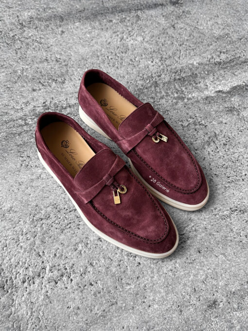 Loro Piana Oxblood Summer Charms Walk Loafers, crafted in supple suede with signature charm detail and refined everyday elegance.