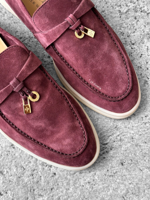 Loro Piana Oxblood Summer Charms Walk Loafers, crafted in supple suede with signature charm detail and refined everyday elegance.