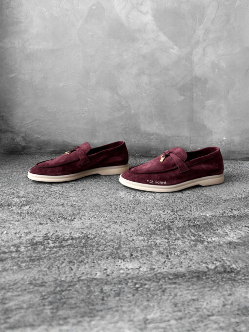 Loro Piana Oxblood Summer Charms Walk Loafers, crafted in supple suede with signature charm detail and refined everyday elegance.