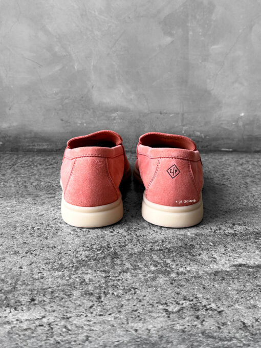 Loro Piana Rain Coral Summer Charms Walk Loafers in soft suede, featuring the iconic charm detail and effortless casual elegance.