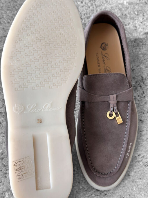 Loro Piana Rain Drops Summer Charms Walk Loafers in supple suede with signature charm detail, blending luxury craftsmanship and casual elegance.