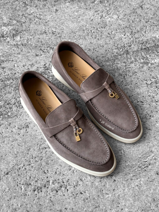 Loro Piana Rain Drops Summer Charms Walk Loafers in supple suede with signature charm detail, blending luxury craftsmanship and casual elegance.