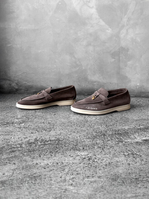 Loro Piana Rain Drops Summer Charms Walk Loafers in supple suede with signature charm detail, blending luxury craftsmanship and casual elegance.