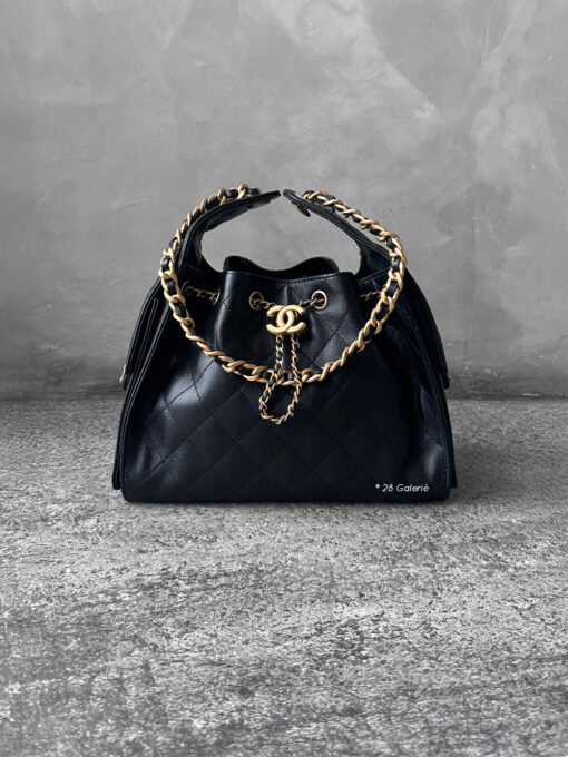 Small Black C25 Quilted Caviar and Aged Gold Tone Hardware