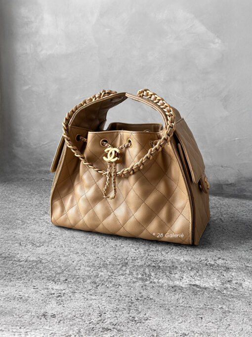 Small Dark Beige C25 Quilted Caviar and Aged Gold Tone Hardware