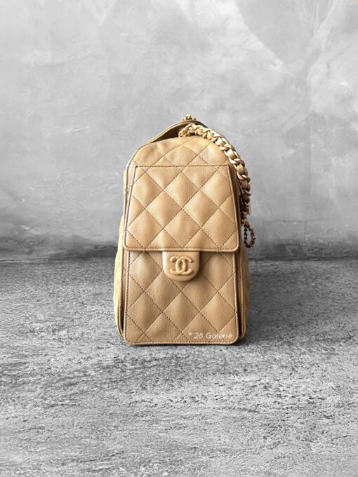 Small Dark Beige C25 Quilted Caviar and Aged Gold Tone Hardware