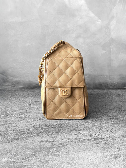 Small Dark Beige C25 Quilted Caviar and Aged Gold Tone Hardware