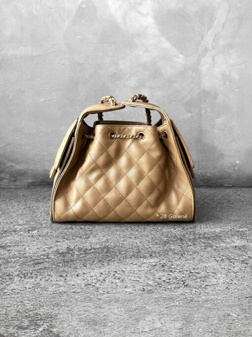 Small Dark Beige C25 Quilted Caviar and Aged Gold Tone Hardware