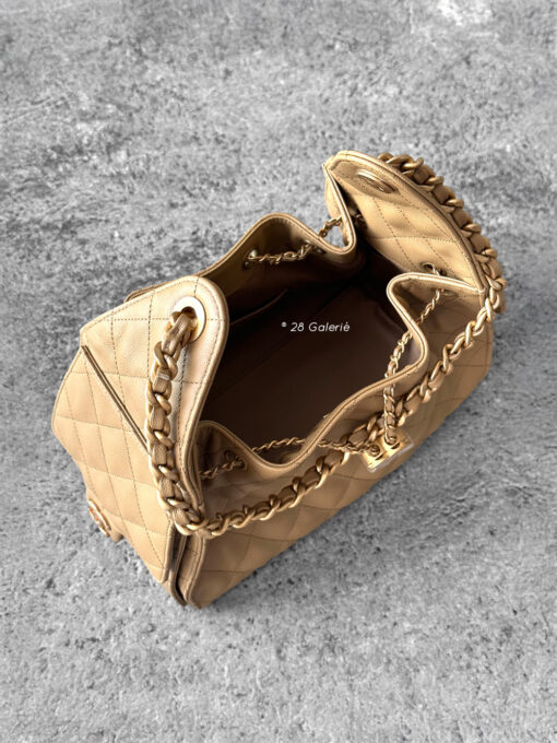 Small Dark Beige C25 Quilted Caviar and Aged Gold Tone Hardware