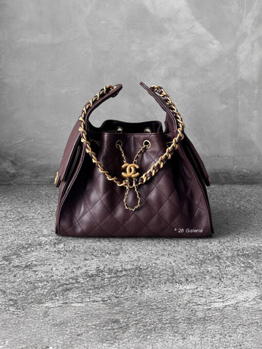 Small Dark Brown C25 Quilted Caviar and Aged Gold Tone Hardware