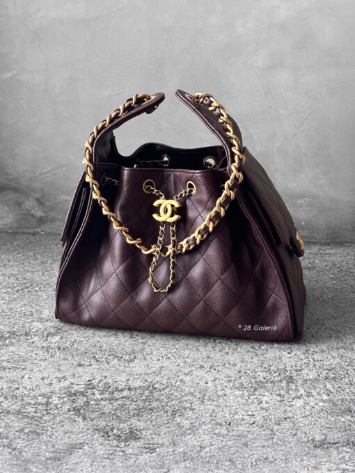 Small Dark Brown C25 Quilted Caviar and Aged Gold Tone Hardware