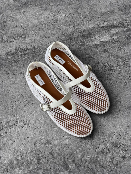 Alaïa White Mesh Ballet Flats, size 40 EU. A chic and breathable design combining elegance with everyday comfort.