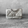 Chanel 19 Medium Light Grey Quilted Lambskin in Gold & Silver Hardware