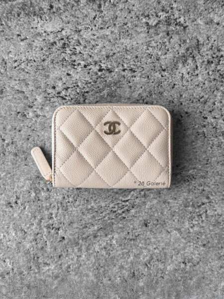 Chanel Beige Iridescent Quilted Caviar Zippy Wallet and Gold Hardware